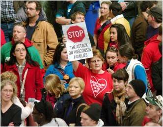 Workers and students fill the Capitol building in Wisconsin in protest of the assault on labor (Jessie Reeder)